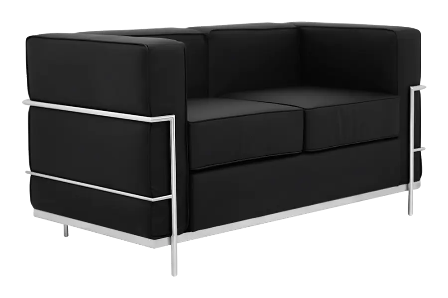 PALLADIO - 2, 2-místná pohovka, rám z nerez oceli, koženka černá