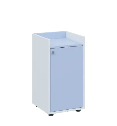 QN 2 - 4D skříň 1-dvéřová, nízká, pravá lamino - bílá/blankyt