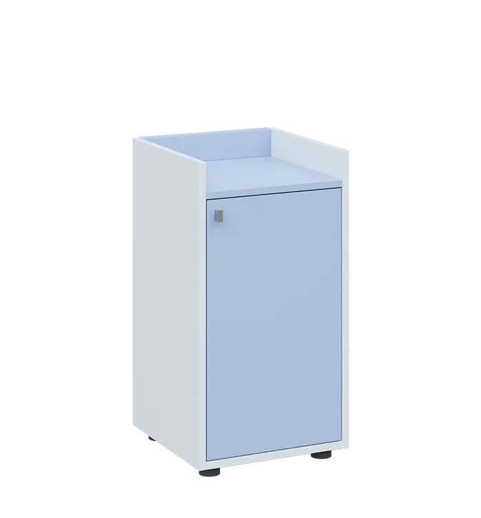 QN 2 - 4D skříň 1-dvéřová, nízká, pravá lamino - bílá/blankyt