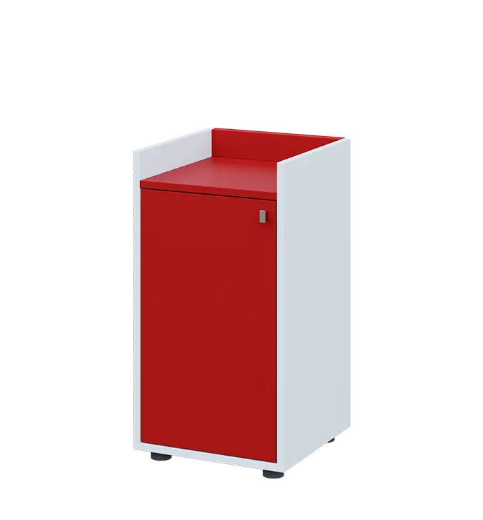QN 2 - 4D skříň 1-dvéřová, nízká, levá lamino - bílá/červená flamengo