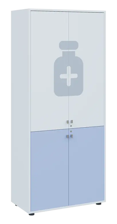 QLE 5 - 84D léková skříň, 1830x800x400, bílá/blankyt, korpus a vrchní dvířka bílá, spodní dveře blankyt
