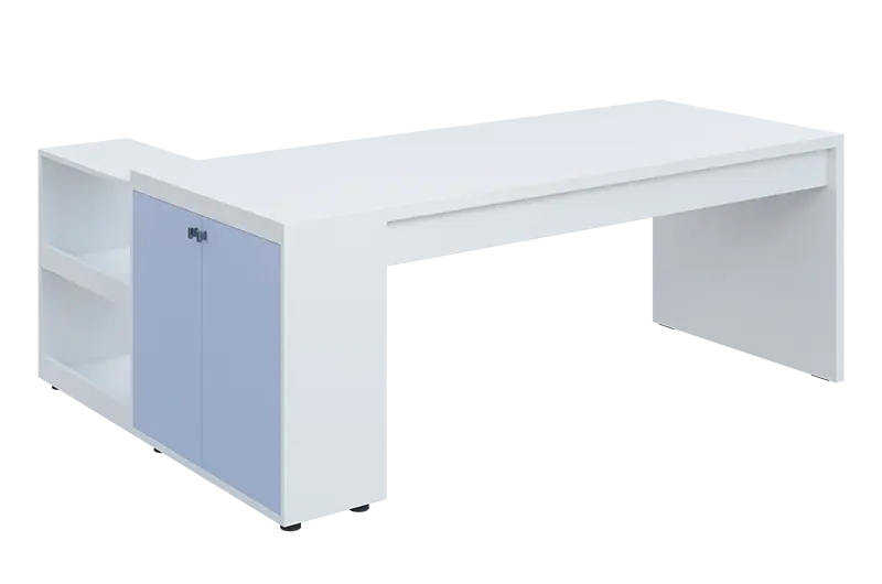 QRL 8 - 203 stůl pracovní, pravý lamino - bílá/blankyt