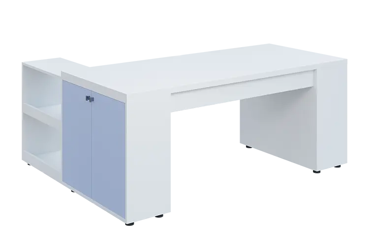 QRLT 8 - 183 stůl pracovní, pravý lamino - bílá/blankyt