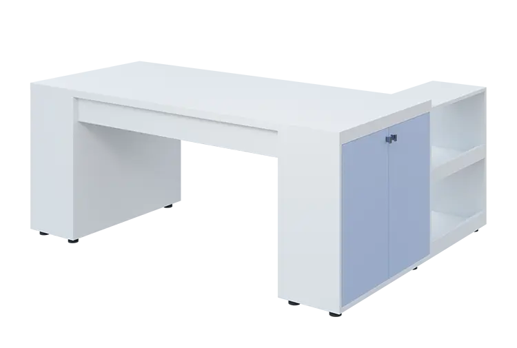 QRLT 8 - 183 stůl pracovní, levý lamino - bílá/blankyt
