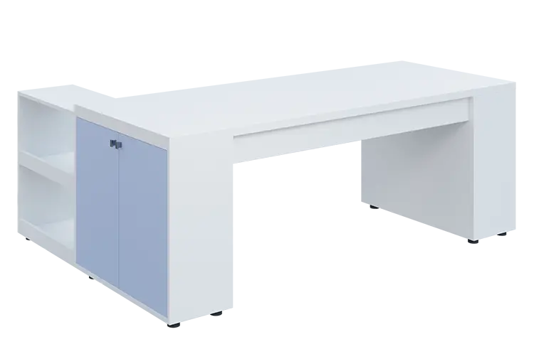 QRLT 8 - 203 stůl pracovní, pravý lamino - bílá/blankyt