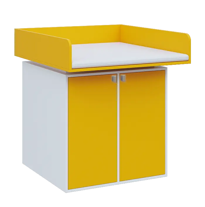 QPP - 100D přebalovací pult, 1100x900x900, bílá/žlutá odio, koženka bílá