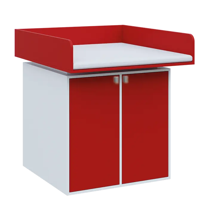 QPP - 100D přebalovací pult, 1100x900x900, bílá/červená flamengo, koženka bílá