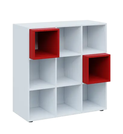 TETRIS A1 - 1x skříňka nízká, lamino bílá + 2x výplň LEVEL - červená flamengo