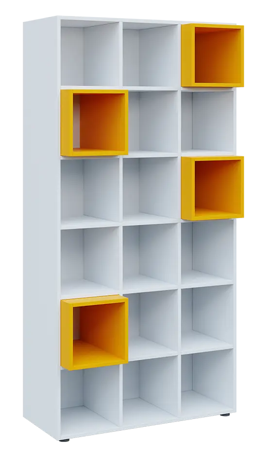 TETRIS B1  - 1x skříňka vysoká, lamino bílá + 4x výplň LEVEL - žlutá odio