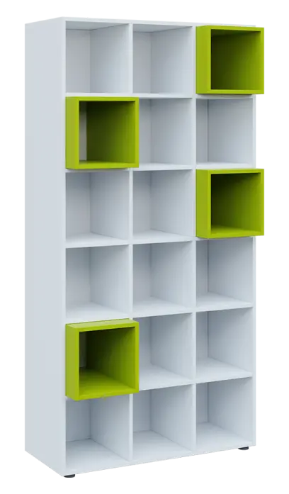 TETRIS B1  - 1x skříňka vysoká, lamino bílá + 4x výplň LEVEL - jarní zeleň