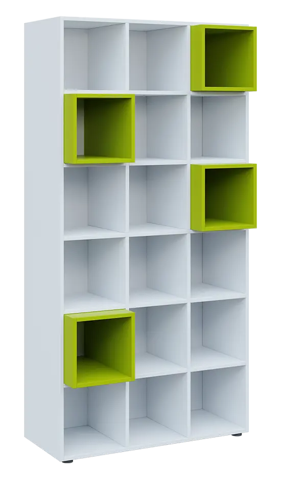 TETRIS B1  - 1x skříňka vysoká, lamino bílá + 4x výplň LEVEL - jarní zeleň