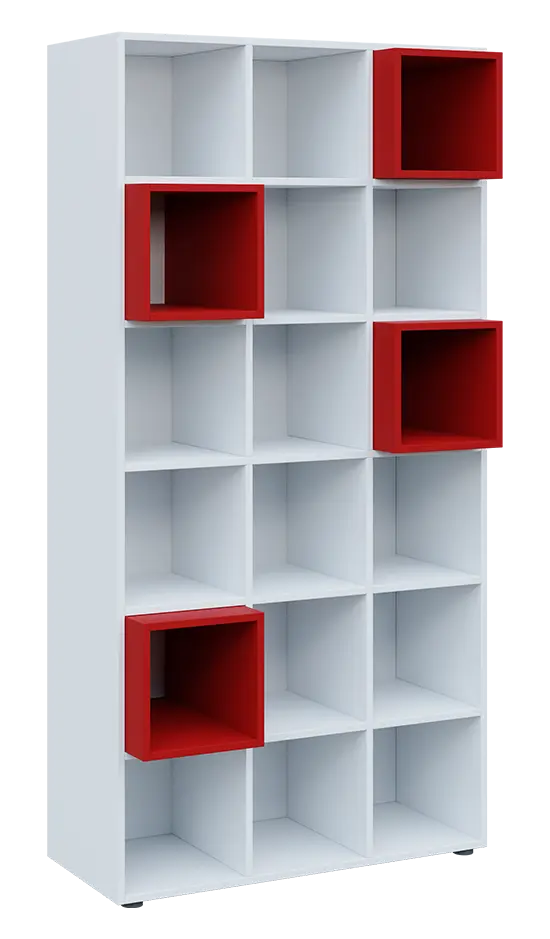 TETRIS B1  - 1x skříňka vysoká, lamino bílá + 4x výplň LEVEL - červená flamengo