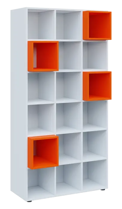 TETRIS B1  - 1x skříňka vysoká, lamino bílá + 4x výplň LEVEL - pomeranč