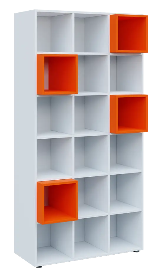 TETRIS B1  - 1x skříňka vysoká, lamino bílá + 4x výplň LEVEL - pomeranč