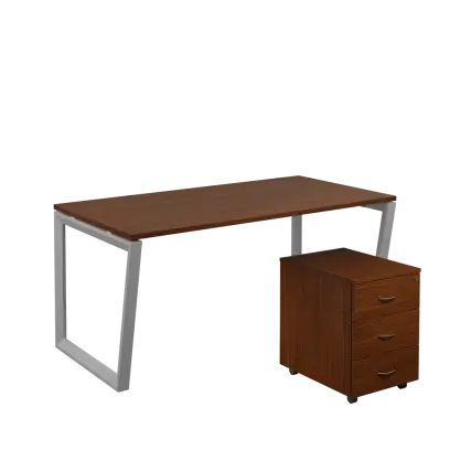 SET-V 368 stůl kancelářský, kovová podnož stříbrná + kontejner pojízdný, 3-zásuvkový, ořech královský