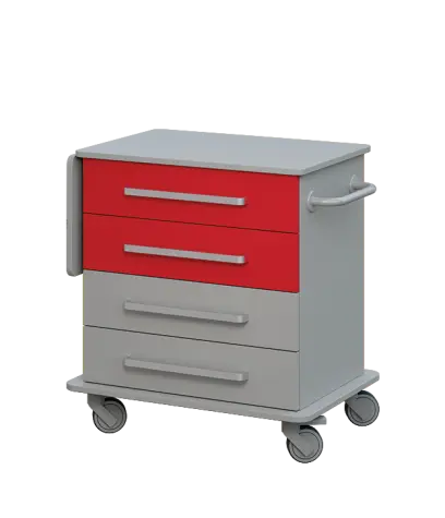 DEXTER 02 vozík asistenční, korpus šedá, čílka 2 horní červená flamengo, 2 spodní šedá