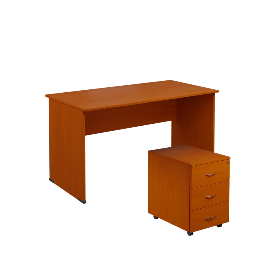 SET 247 stůl kancelářský, dřevěná podnož + kontejner pojízdný, 3-zásuvkový, třešeň šumavská