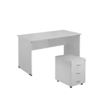 SET 247 stůl kancelářský, dřevěná podnož + kontejner pojízdný, 3-zásuvkový, bílá