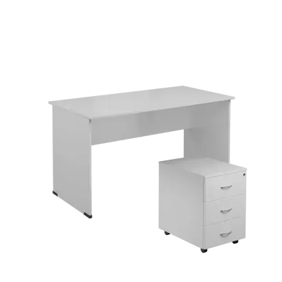 SET 247 stůl kancelářský, dřevěná podnož + kontejner pojízdný, 3-zásuvkový, bílá