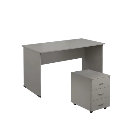 SET 247 stůl kancelářský, dřevěná podnož + kontejner pojízdný, 3-zásuvkový, šedá