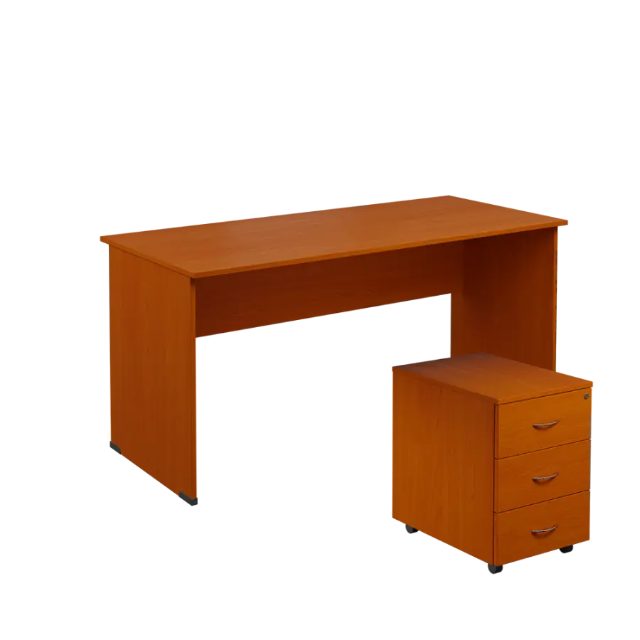 SET 267 stůl kancelářský, dřevěná podnož + kontejner pojízdný, 3-zásuvkový, třešeň šumavská