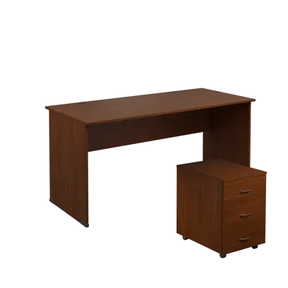 SET 267 stůl kancelářský, dřevěná podnož + kontejner pojízdný, 3-zásuvkový, ořech královský