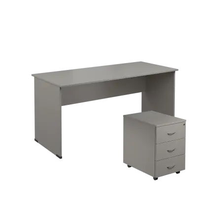 SET 267 stůl kancelářský, dřevěná podnož + kontejner pojízdný, 3-zásuvkový, šedá