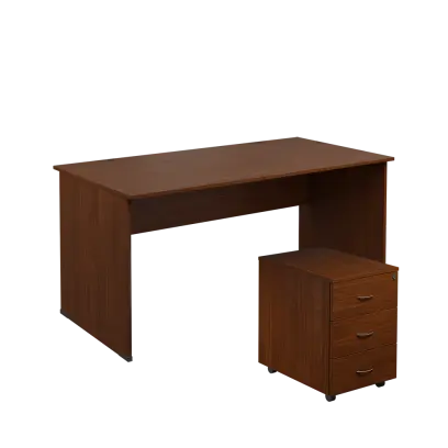 SET 268 stůl kancelářský, dřevěná podnož + kontejner pojízdný, 3-zásuvkový, ořech královský