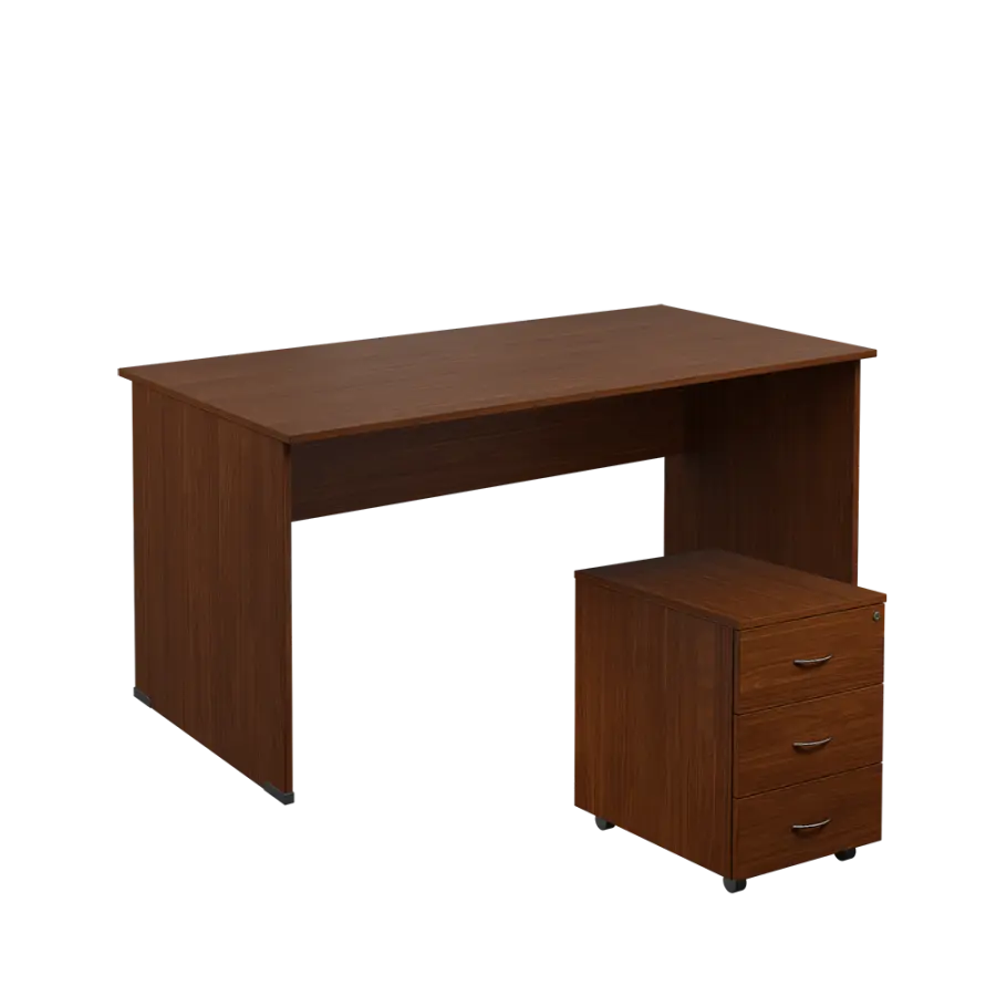 SET 268 stůl kancelářský, dřevěná podnož + kontejner pojízdný, 3-zásuvkový, ořech královský