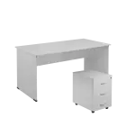 SET 268 stůl kancelářský, dřevěná podnož + kontejner pojízdný, 3-zásuvkový, bílá