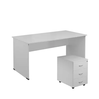 SET 268 stůl kancelářský, dřevěná podnož + kontejner pojízdný, 3-zásuvkový, bílá