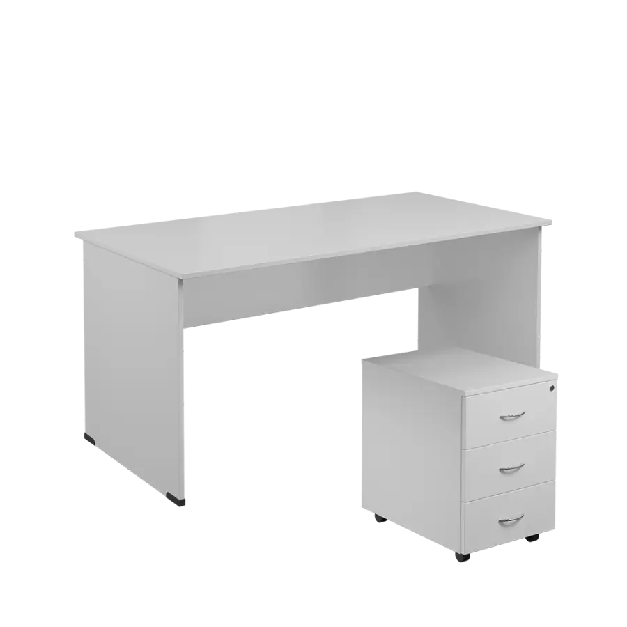 SET 268 stůl kancelářský, dřevěná podnož + kontejner pojízdný, 3-zásuvkový, bílá