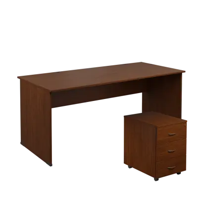 SET 288 stůl kancelářský, dřevěná podnož + kontejner pojízdný, 3-zásuvkový, ořech královský