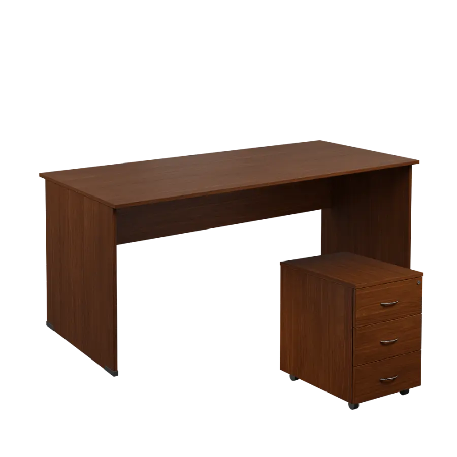 SET 288 stůl kancelářský, dřevěná podnož + kontejner pojízdný, 3-zásuvkový, ořech královský