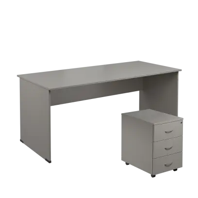 SET 288 stůl kancelářský, dřevěná podnož + kontejner pojízdný, 3-zásuvkový, šedá
