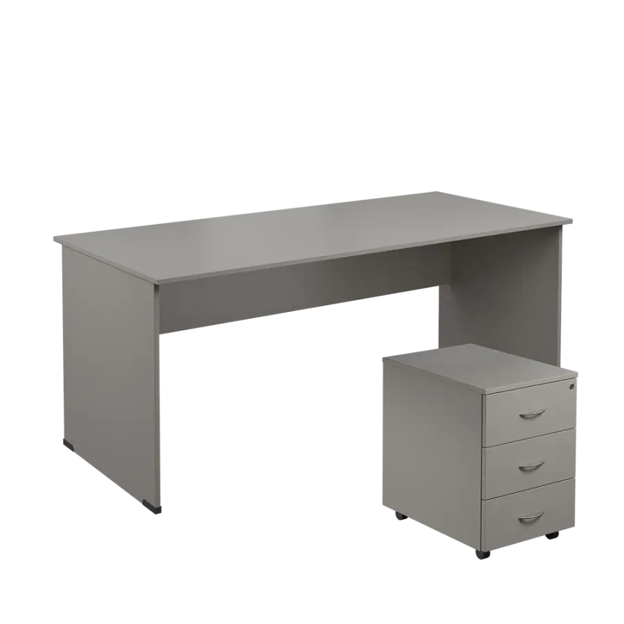 SET 288 stůl kancelářský, dřevěná podnož + kontejner pojízdný, 3-zásuvkový, šedá