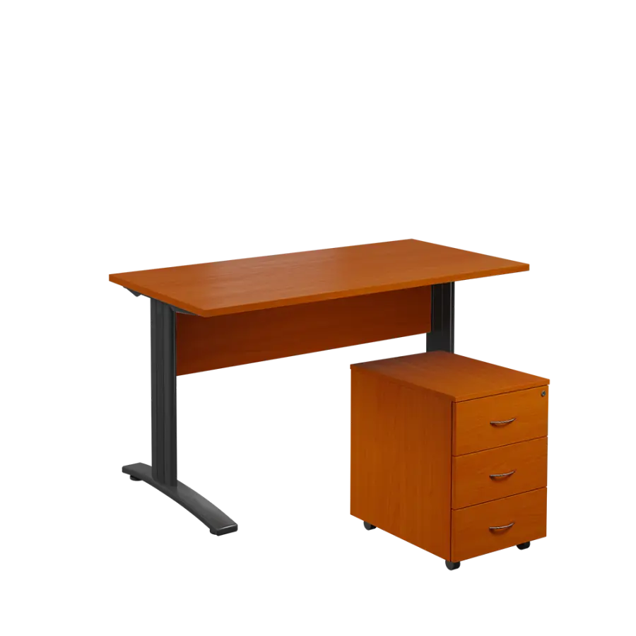 SET 547 stůl kancelářský, kovová podnož černá + kontejner pojízdný, 3-zásuvkový, třešeň šumavská