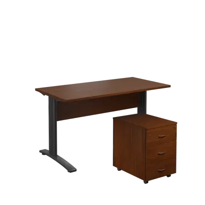 SET 547 stůl kancelářský, kovová podnož černá + kontejner pojízdný, 3-zásuvkový, ořech královský