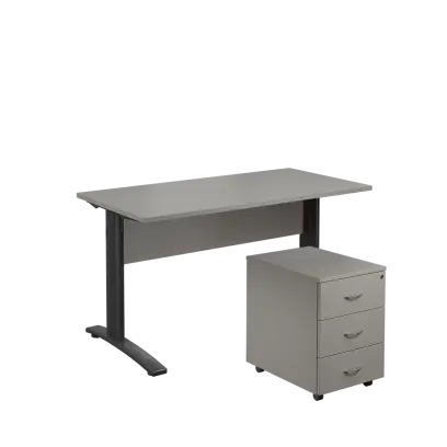 SET 547 stůl kancelářský, kovová podnož černá + kontejner pojízdný, 3-zásuvkový, šedá