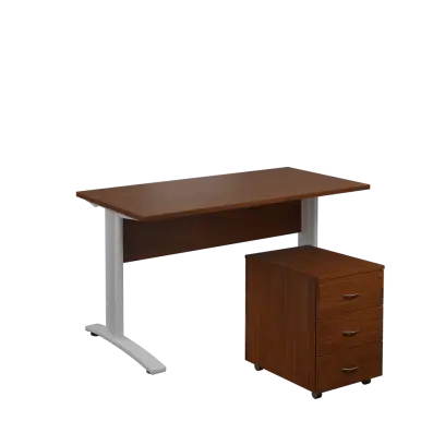 SET 547 stůl kancelářský, kovová podnož stříbrná + kontejner pojízdný, 3-zásuvkový, ořech královský