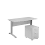 SET 547 stůl kancelářský, kovová podnož stříbrná + kontejner pojízdný, 3-zásuvkový, bílá