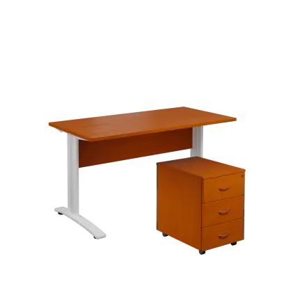 SET 547 stůl kancelářský, kovová podnož bílá + kontejner pojízdný, 3-zásuvkový, třešeň šumavská