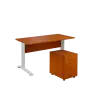 SET 547 stůl kancelářský, kovová podnož bílá + kontejner pojízdný, 3-zásuvkový, třešeň šumavská