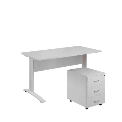 SET 547 stůl kancelářský, kovová podnož bílá + kontejner pojízdný, 3-zásuvkový, bílá