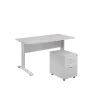 SET 547 stůl kancelářský, kovová podnož bílá + kontejner pojízdný, 3-zásuvkový, bílá