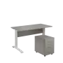 SET 547 stůl kancelářský, kovová podnož bílá + kontejner pojízdný, 3-zásuvkový, šedá