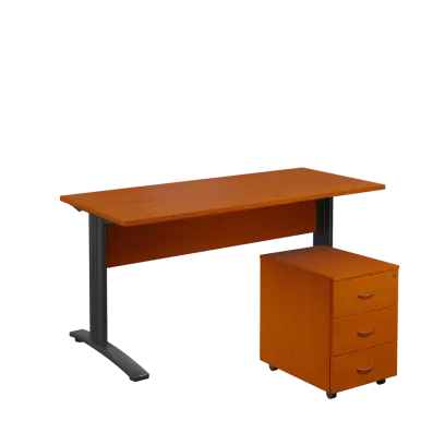 SET 567 stůl kancelářský, kovová podnož černá + kontejner pojízdný, 3-zásuvkový, třešeň šumavská