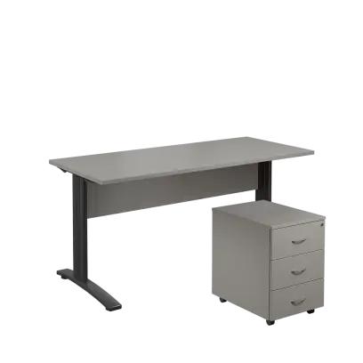 SET 567 stůl kancelářský, kovová podnož černá + kontejner pojízdný, 3-zásuvkový, šedá