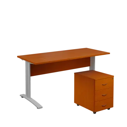 SET 567 stůl kancelářský, kovová podnož stříbrná + kontejner pojízdný, 3-zásuvkový, třešeň šumavská