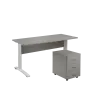 SET 567 stůl kancelářský, kovová podnož bílá + kontejner pojízdný, 3-zásuvkový, šedá